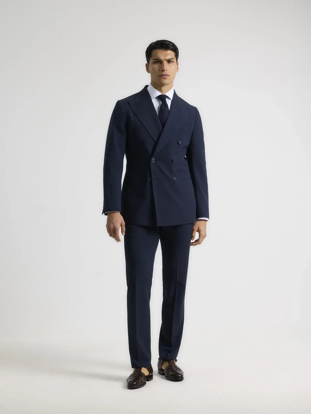 Traje cruzado lana marino para hombre